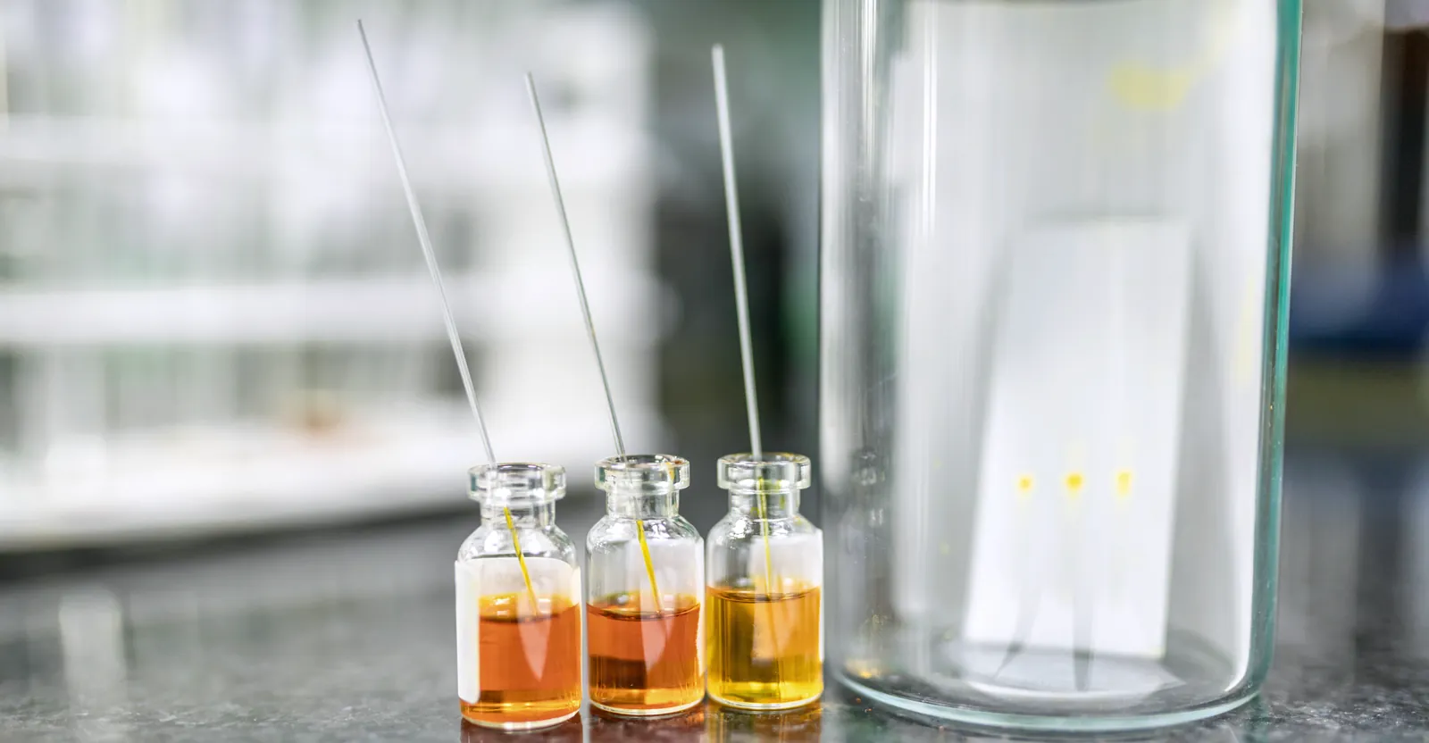 Sample vials prepared in the ModernVEDA laboratory